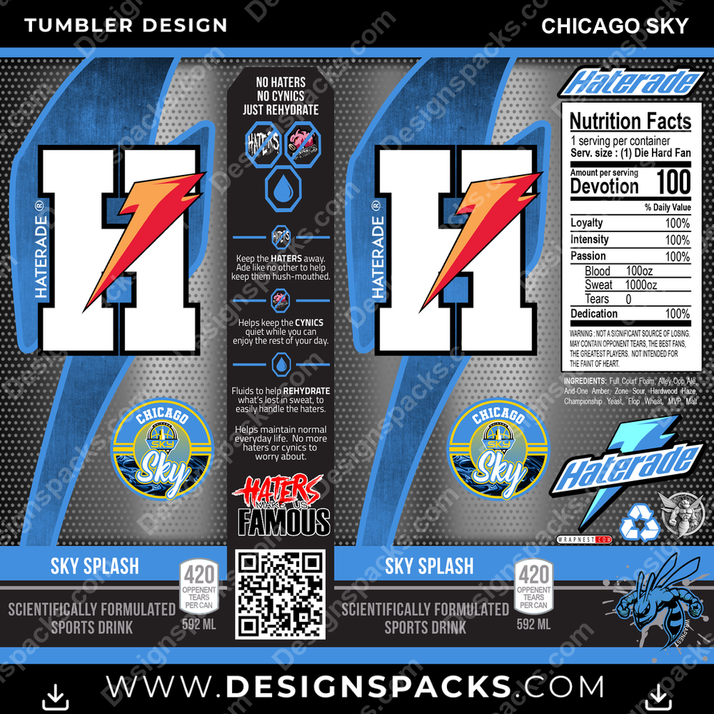 Basketball Haterade Chicago Sky Tumbler Digital Wrap Design