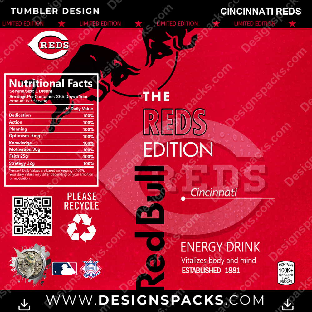 Baseball Red Bull Cincinnati Reds Tumbler Digital Wrap Design