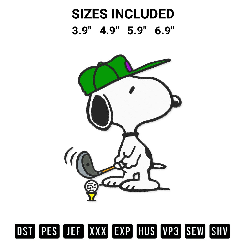 Elevate your next project with our Snoopy Playing Golf Embroidery Design embroidery file. Shop high-quality digital patterns instantly at Designspacks.com. Available sizes: 3.9", 4.9", 5.9", 6.9".