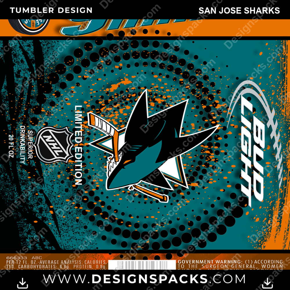 Ice Hockey Bud San Jose Sharks NHL Tumbler Digital Wrap Design Download