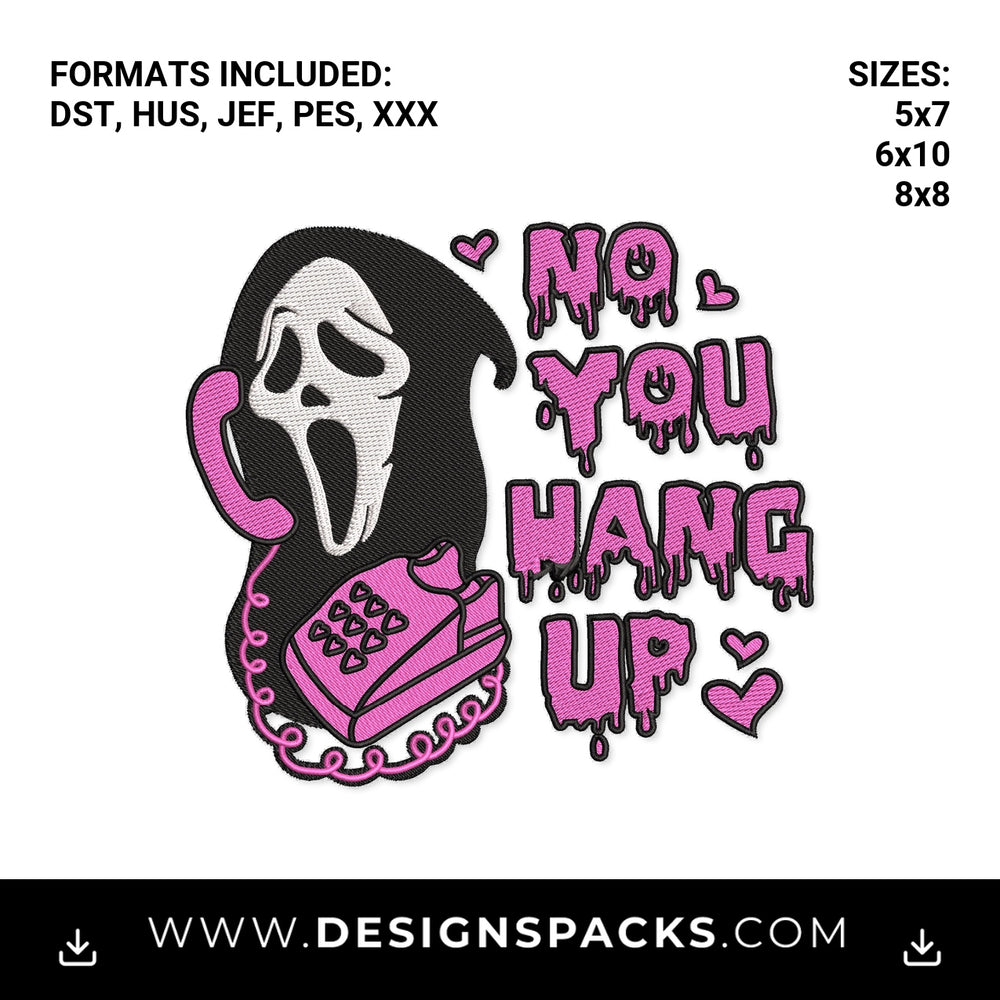 Pink Ghostface No You Hang Up Phone Embroidery Design - Instant digital download pattern at Designspacks.com