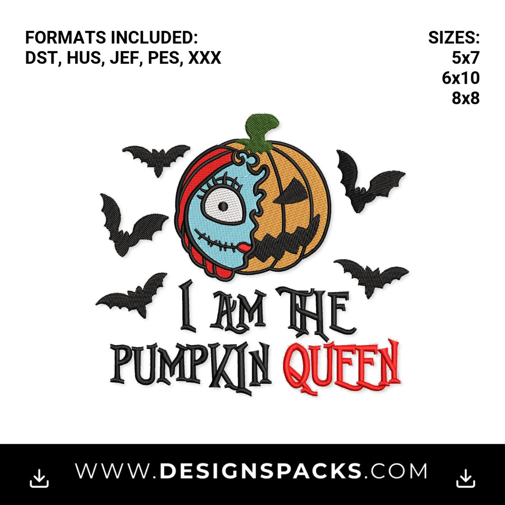 I Am The Pumpkin Queen Sally Halloween Embroidery Design - Instant digital download pattern at Designspacks.com