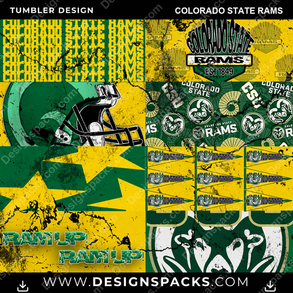 College Sport Distressed BG Colorado State Rams Tumbler Digital Wrap Design