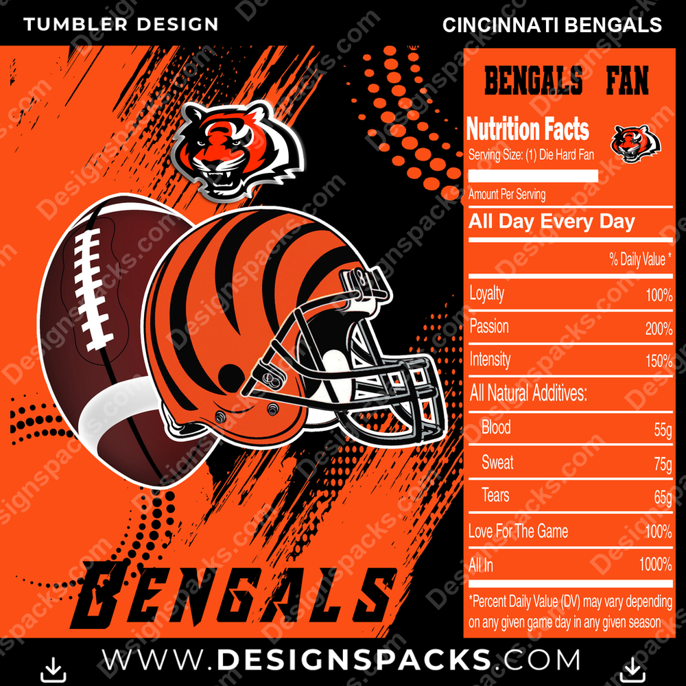 Football Team Fan Cincinnati Bengals NFL Football Tumbler Digital Wrap Design Download