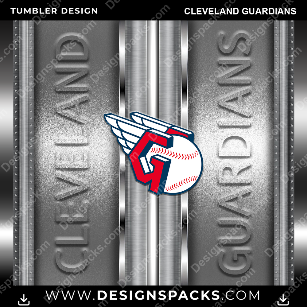 Baseball Metallic Cleveland Guardians Tumbler Digital Wrap Design