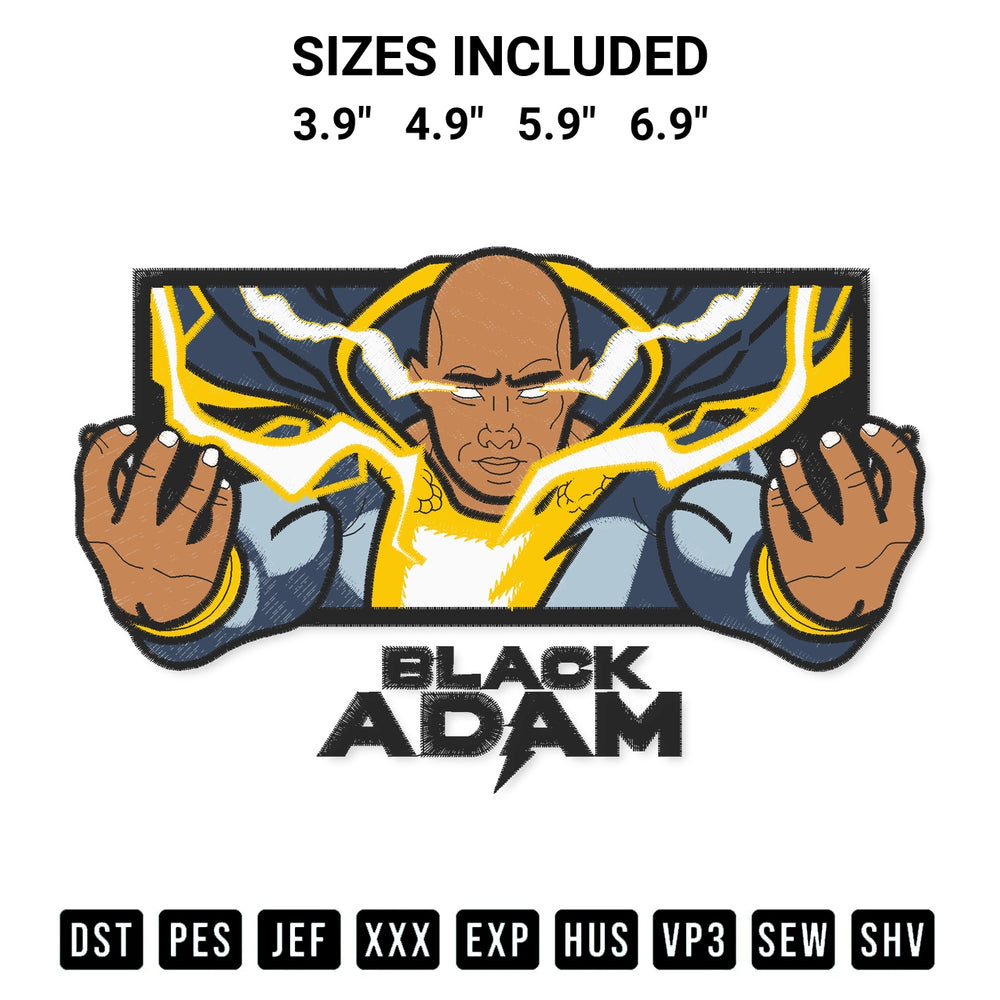 Add a unique touch to your apparel with the Black Adam Embroidery Design embroidery file. Premium instant download available now on Designspacks.com. Available sizes: 3.9", 4.9", 5.9", 6.9".