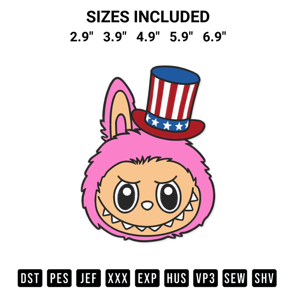Download the Labubu 4Th Of July Embroidery Design machine embroidery design exclusively at Designspacks.com. Premium digitized pattern for apparel and DIY crafts. Available sizes: 2.9", 3.9", 4.9", 5.9", 6.9".