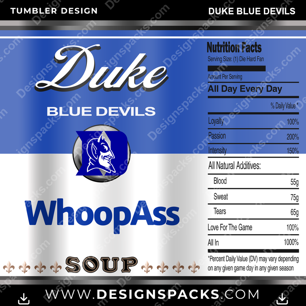 College Sport Soup Can Duke Blue Devils Tumbler Digital Wrap Design