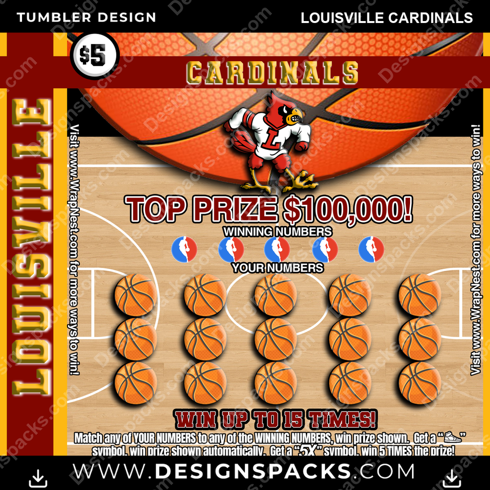College Sport Lottery Ticket (BASKETBALL) Louisville Cardinals Tumbler Digital Wrap Design