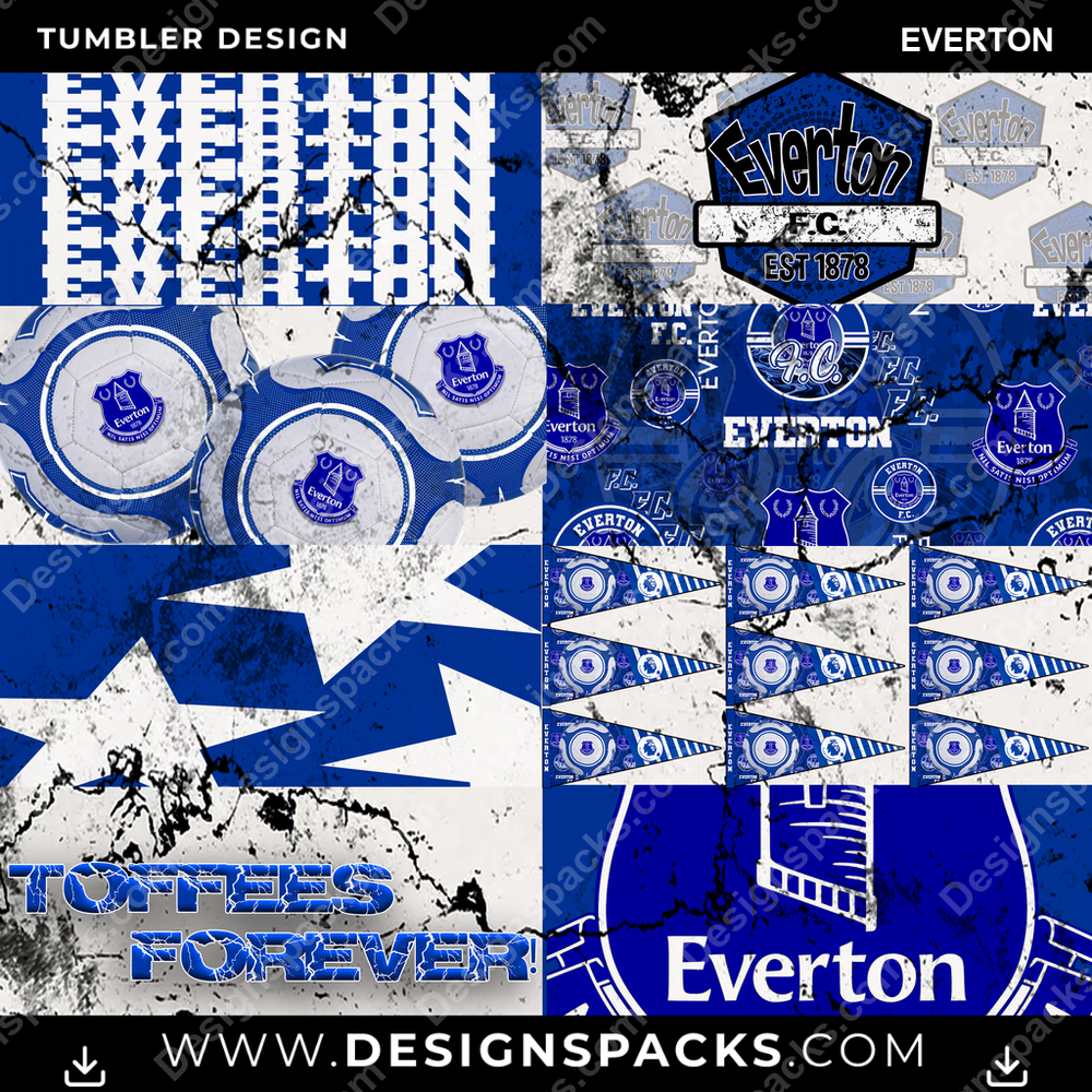 Soccer UK Distressed BG Everton Tumbler Digital Wrap Design