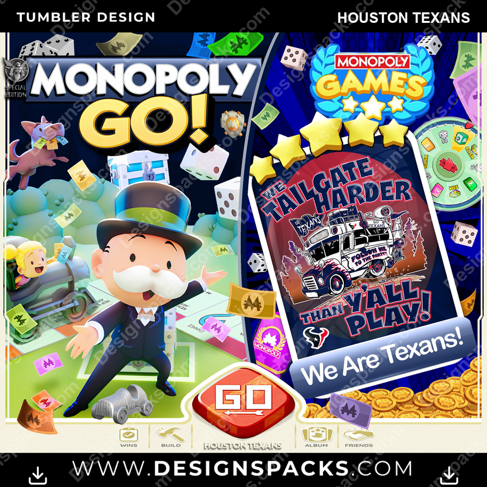 Football Monopoly Go! Houston Texans NFL Football Tumbler Digital Wrap Design Download