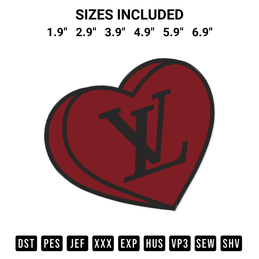 Shop the Louis Vuitton Love Heart Embroidery Design machine embroidery pattern at Designspacks.com. Beautifully digitized for flawless stitching on any fabric. Available sizes: 1.9", 2.9", 3.9", 4.9", 5.9", 6.9".