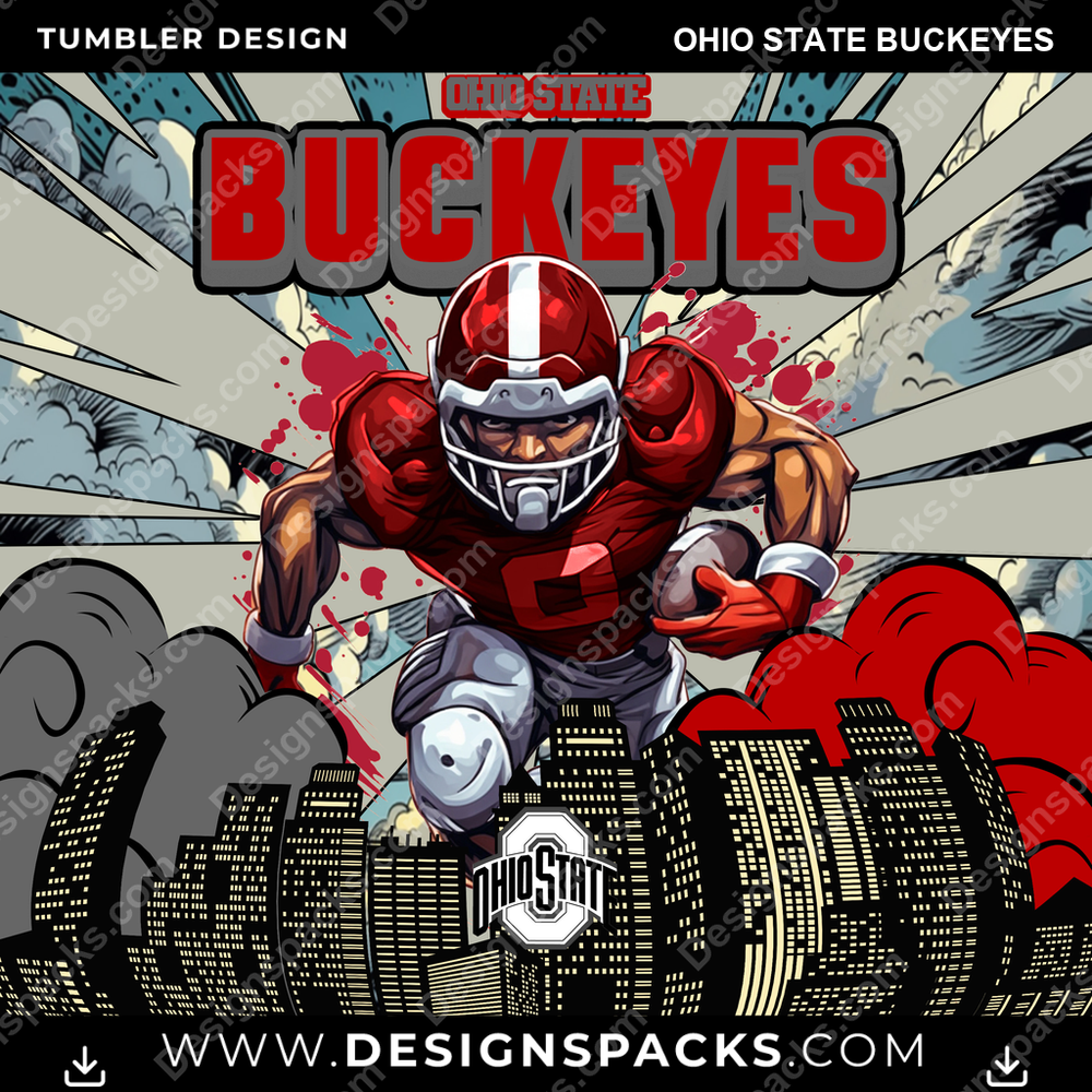 College Sport Comic Cover Ohio State Buckeyes Tumbler Digital Wrap Design