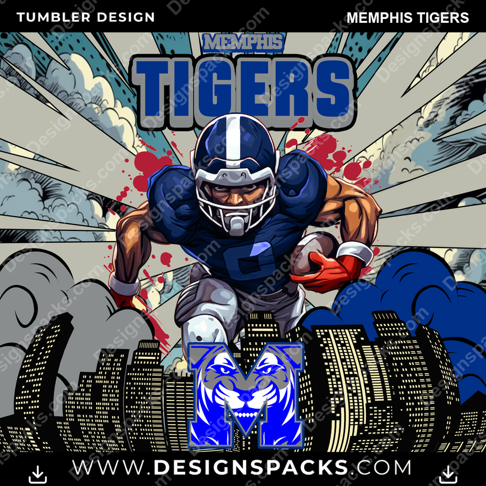 College Sport Comic Cover Memphis Tigers NCAA College Sport Tumbler Digital Wrap Design Download