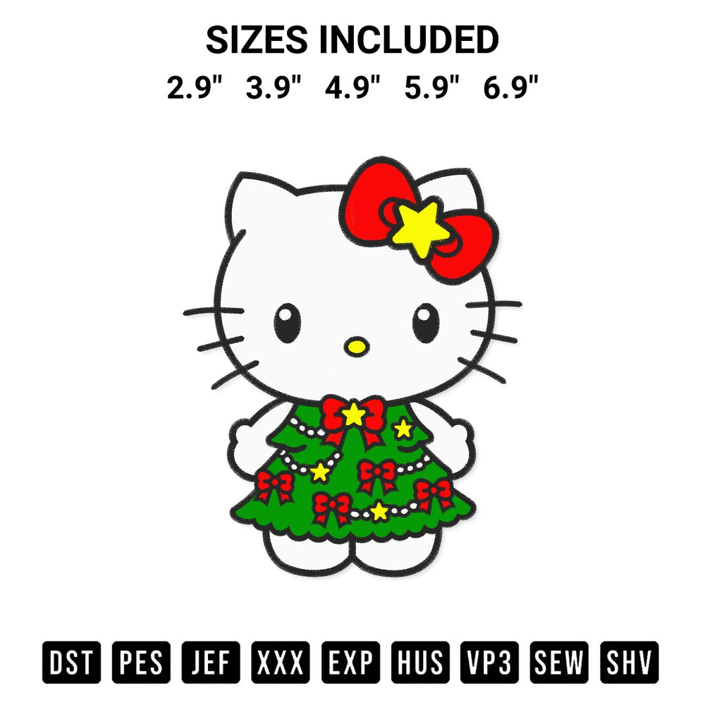 Discover the perfect addition to your crafting collection: Hello Kitty Christmas Tree Embroidery Design embroidery file. Instantly available at Designspacks.com. Available sizes: 2.9", 3.9", 4.9", 5.9", 6.9".