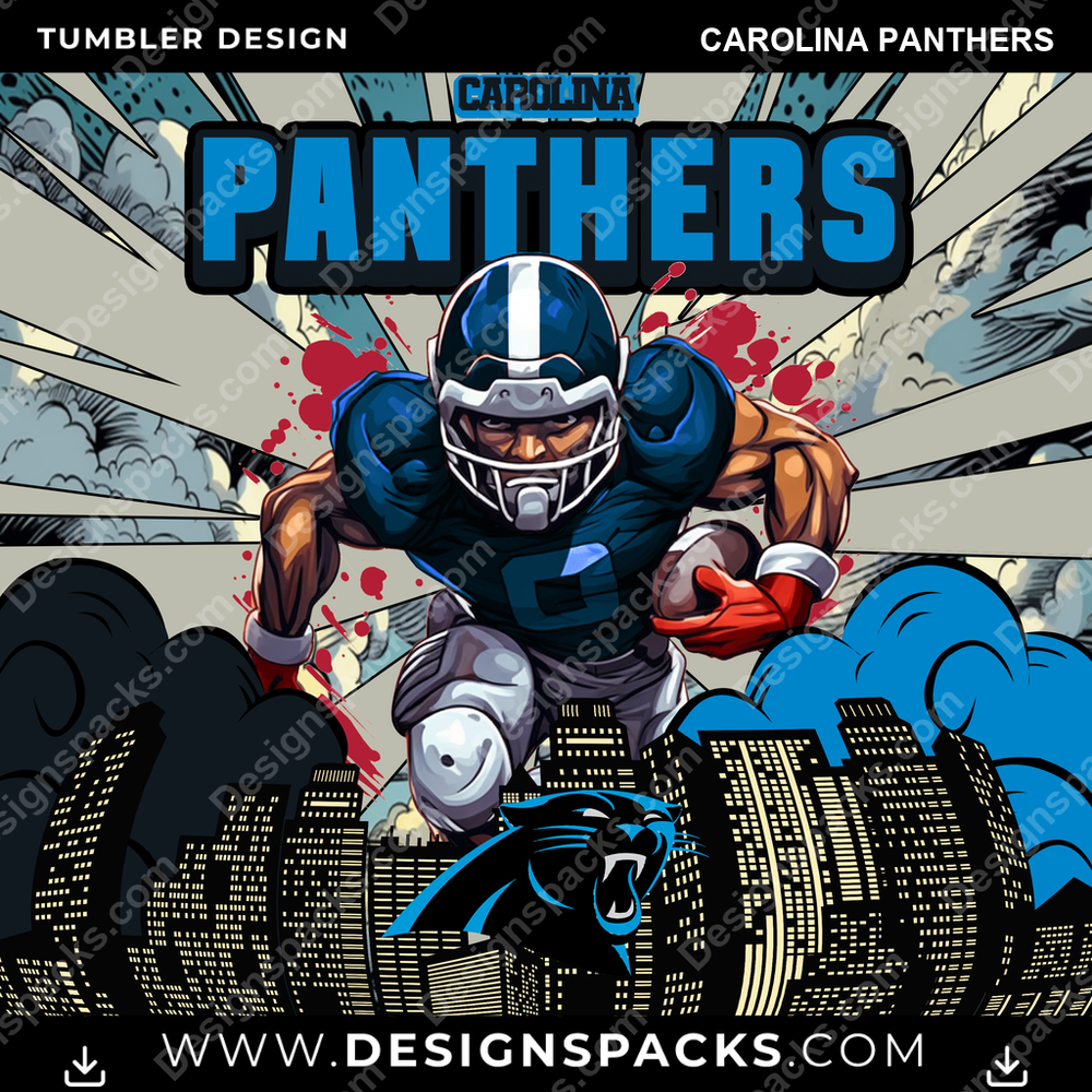 Football Comic Cover Carolina Panthers Tumbler Digital Wrap Design