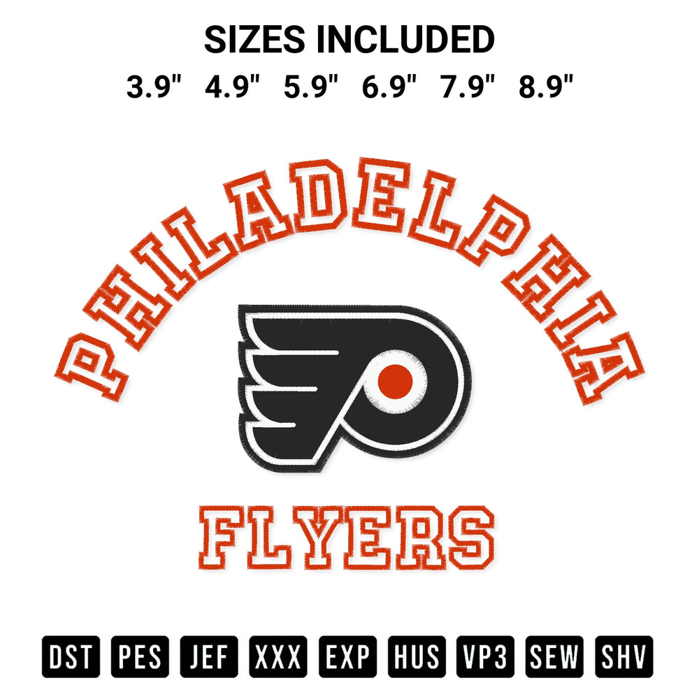 Download the Philadelphia Flyers Team Embroidery Design machine embroidery design exclusively at Designspacks.com. Premium digitized pattern for apparel and DIY crafts. Available sizes: 3.9", 4.9", 5.9", 6.9", 7.9", 8.9".