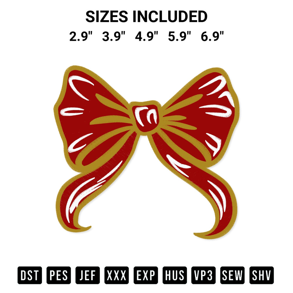 Looking for the perfect pattern? Download the Glitter Coquette Bow Embroidery Design embroidery design today at Designspacks.com. Crisp, clean stitching guaranteed. Available sizes: 2.9", 3.9", 4.9", 5.9", 6.9".