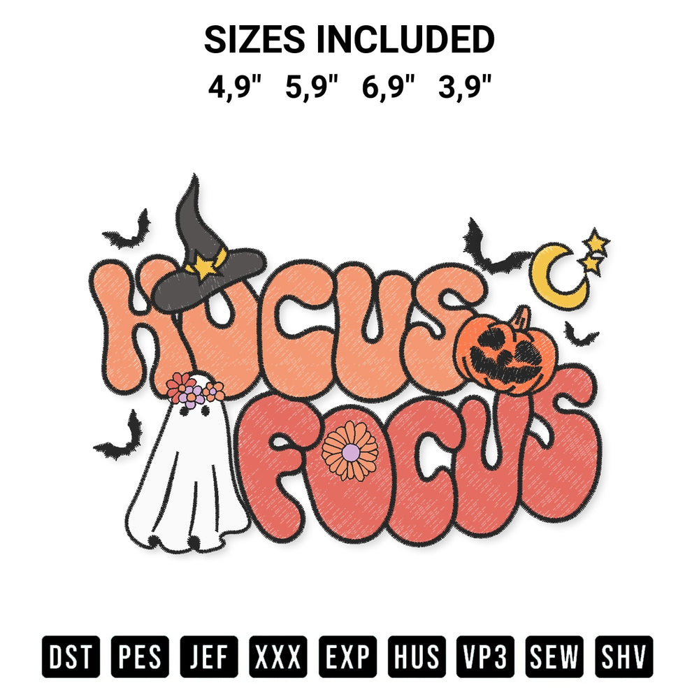 Transform your fabrics with the Retro Cute Ghost Hocus Focus Groovy Funny Teacher Halloween Costume Logo Embroidery Design embroidery design. Instant access to premium digitized patterns at Designspacks.com. Available sizes: 4,9", 5,9", 6,9", 3,9".