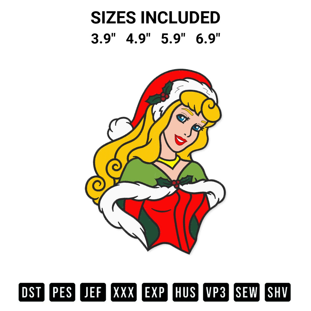 Discover the perfect addition to your crafting collection: Princess Aurora Christmas Embroidery Design embroidery file. Instantly available at Designspacks.com. Available sizes: 3.9", 4.9", 5.9", 6.9".