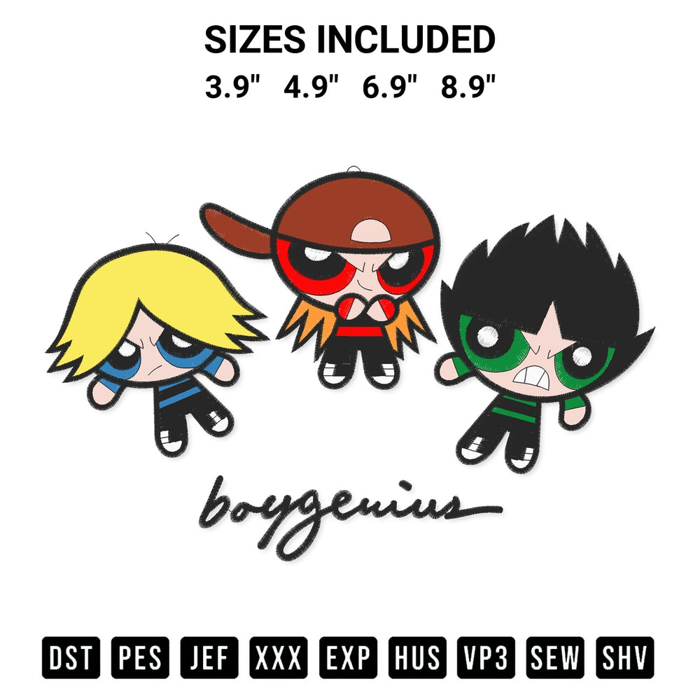 Stitch like a pro with the Boygenius Band Chibi Embroidery Design embroidery pattern from Designspacks.com. High-quality digital machine embroidery file. Available sizes: 3.9", 4.9", 6.9", 8.9".