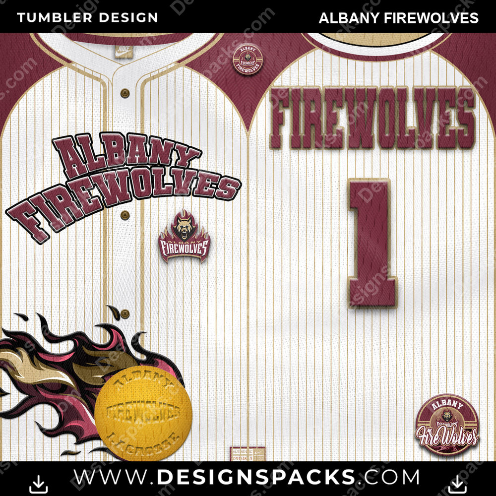 Lacrosse Team Button-Up Jersey Albany FireWolves Tumbler Digital Wrap Design
