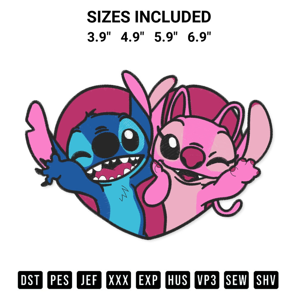 Add a unique touch to your apparel with the Stitch Angel Heart Disney Embroidery Design embroidery file. Premium instant download available now on Designspacks.com. Available sizes: 3.9", 4.9", 5.9", 6.9".