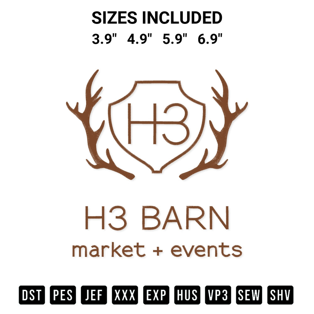 Discover the perfect addition to your crafting collection: H3 Barn Market Events Embroidery Design embroidery file. Instantly available at Designspacks.com. Available sizes: 3.9", 4.9", 5.9", 6.9".