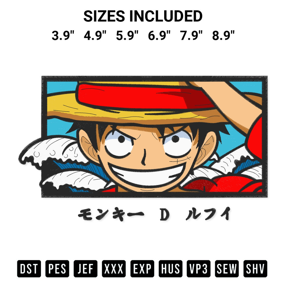 Discover the perfect addition to your crafting collection: Monkey D Luffy One Piece Embroidery Design embroidery file. Instantly available at Designspacks.com. Available sizes: 3.9", 4.9", 5.9", 6.9", 7.9", 8.9".