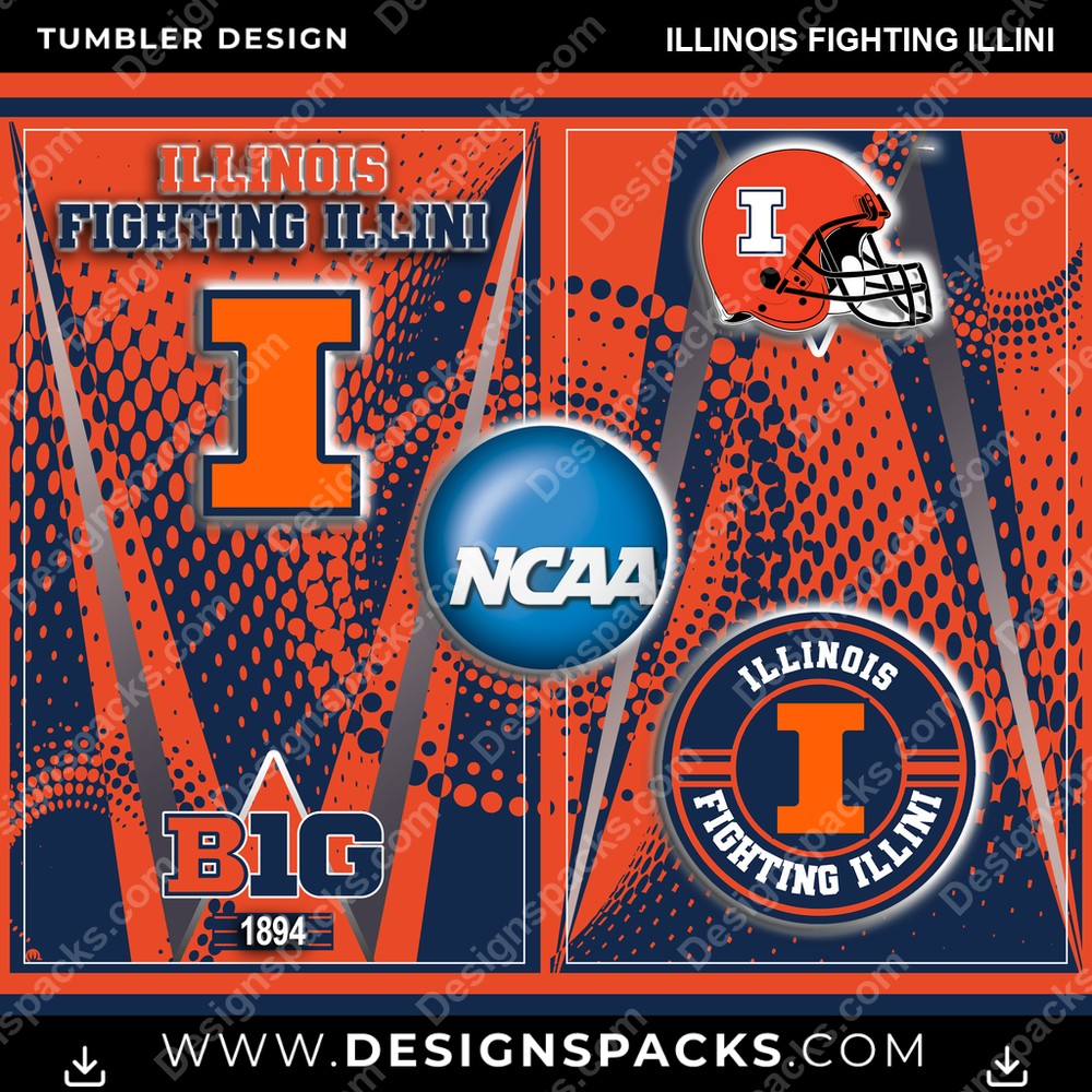 College Sport Team Logo Illinois Fighting Illini NCAA College Sport Tumbler Digital Wrap Design Download