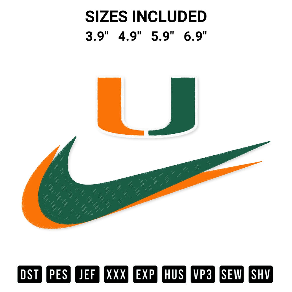 Create amazing crafts with the Miami Hurricanes Swoosh Embroidery Design embroidery file. High-quality digital download from Designspacks.com, perfect for beginners and pros. Available sizes: 3.9", 4.9", 5.9", 6.9".