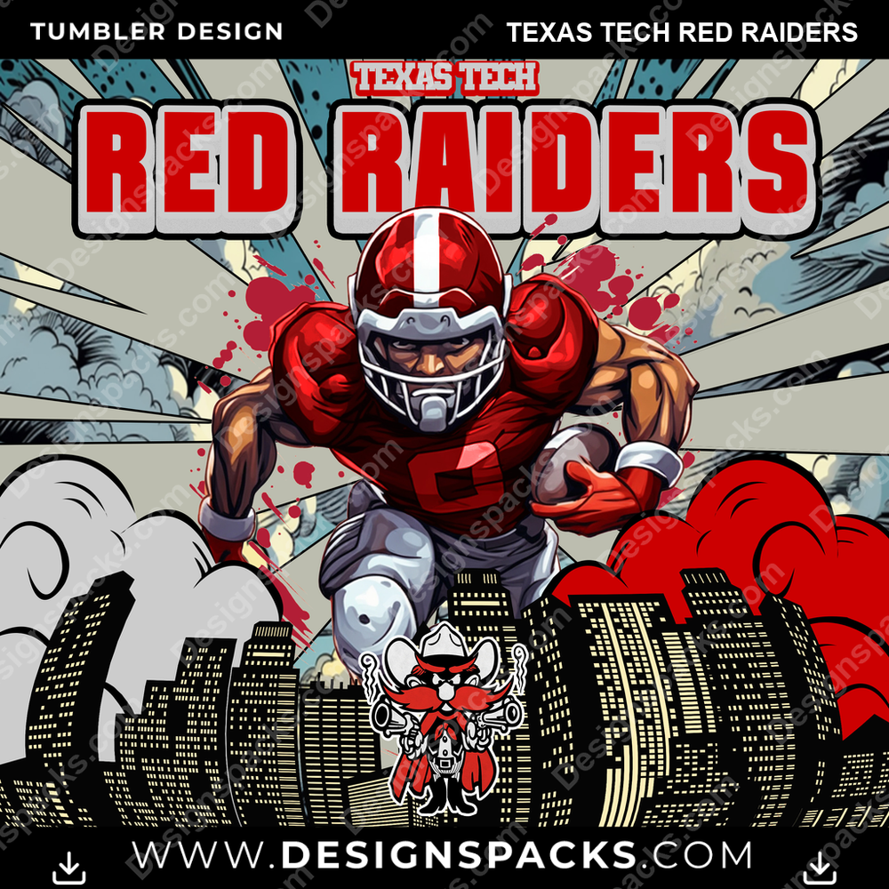 College Sport Comic Cover Texas Tech Red Raiders Tumbler Digital Wrap Design