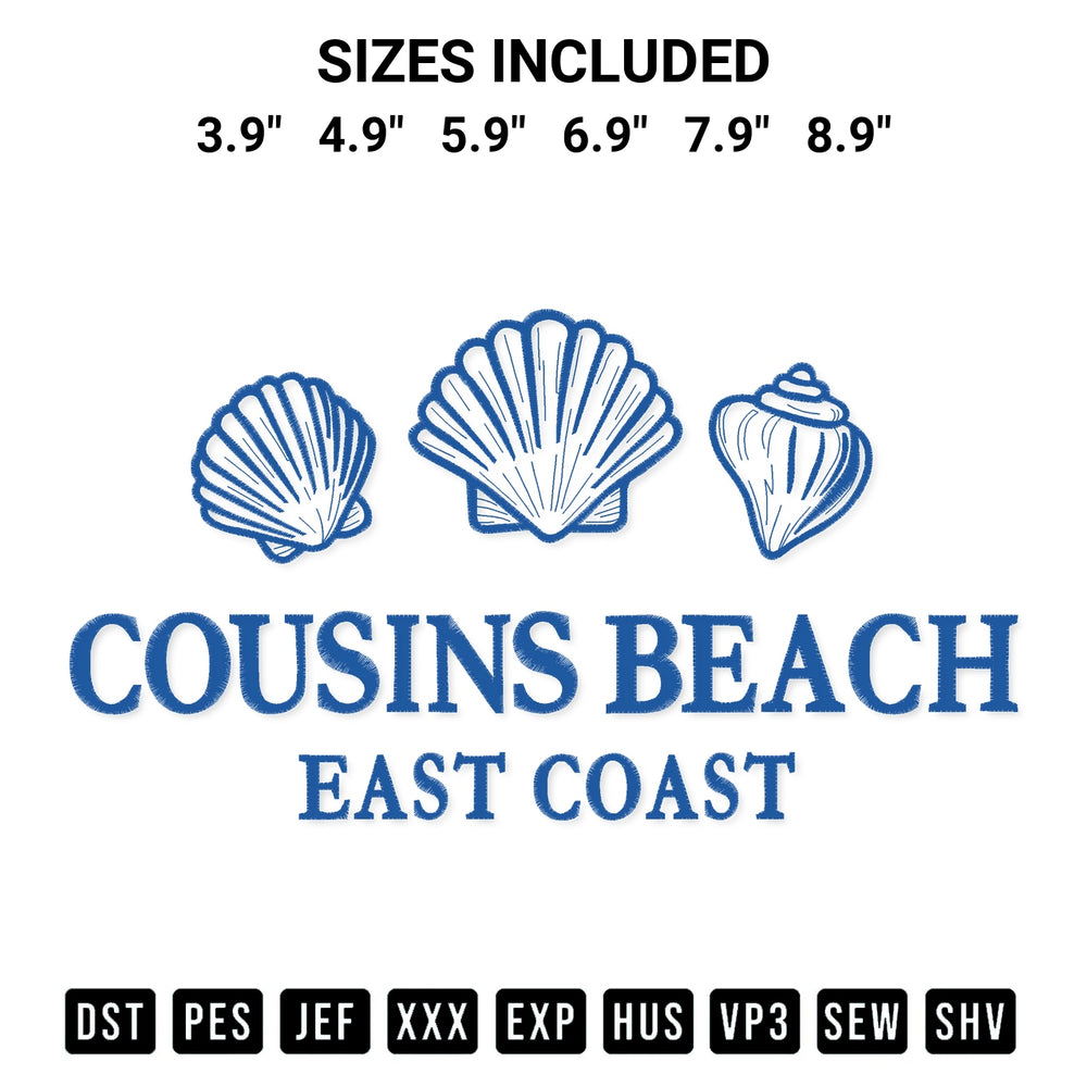 Stitch like a pro with the Cousins Beach East Coast Embroidery Design embroidery pattern from Designspacks.com. High-quality digital machine embroidery file. Available sizes: 3.9", 4.9", 5.9", 6.9", 7.9", 8.9".