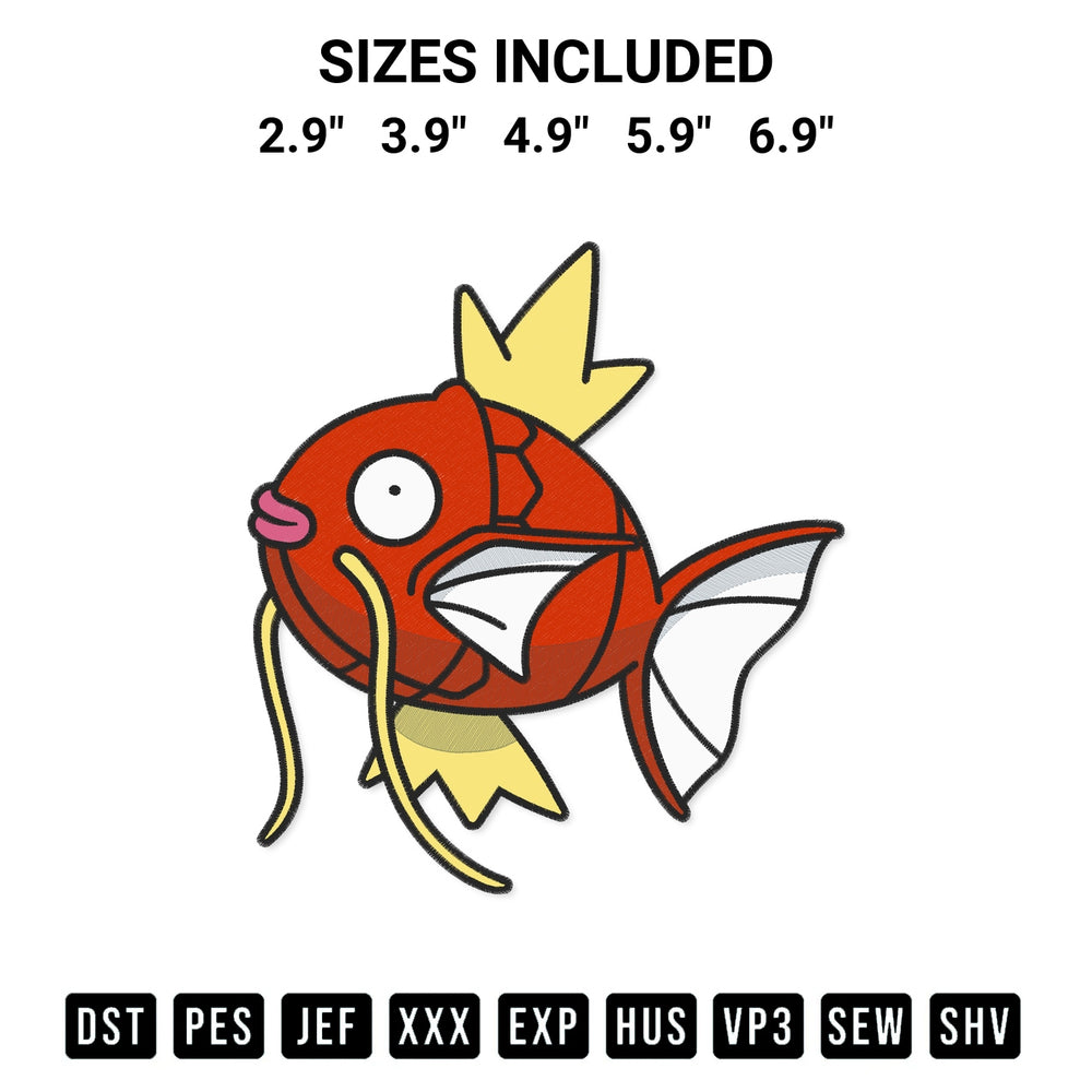 Elevate your next project with our Magikarp Pokemon Embroidery Design embroidery file. Shop high-quality digital patterns instantly at Designspacks.com. Available sizes: 2.9", 3.9", 4.9", 5.9", 6.9".