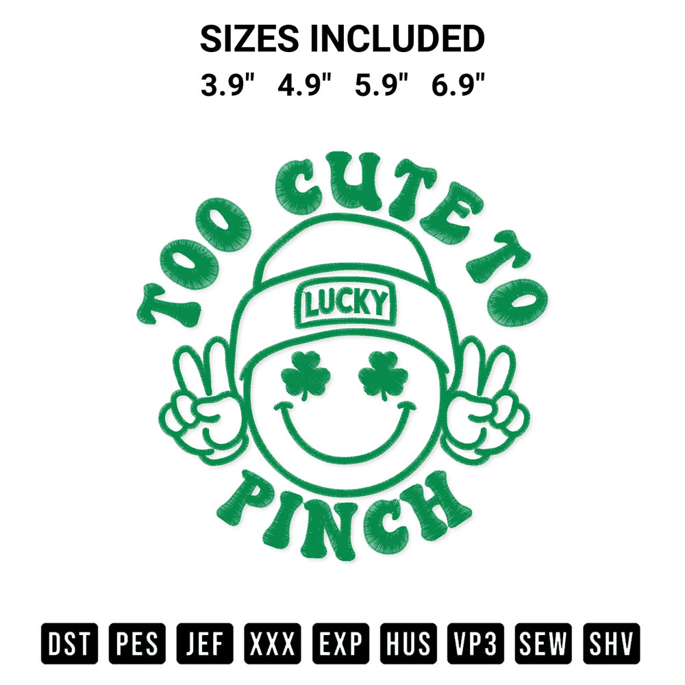 Transform your fabrics with the Too Cute To Pinch Embroidery Design embroidery design. Instant access to premium digitized patterns at Designspacks.com. Available sizes: 3.9", 4.9", 5.9", 6.9".