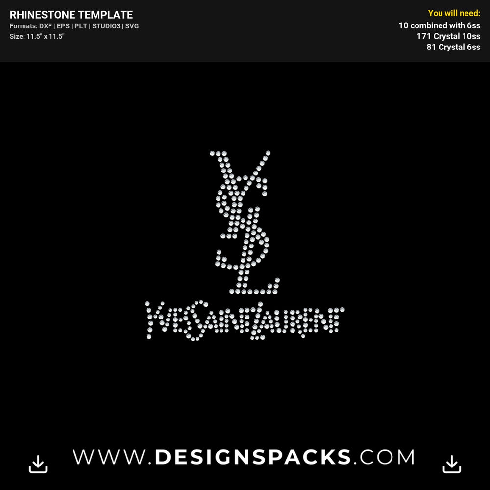 Small Ysl Yves Saint Lurent Rhinestone Digital Template