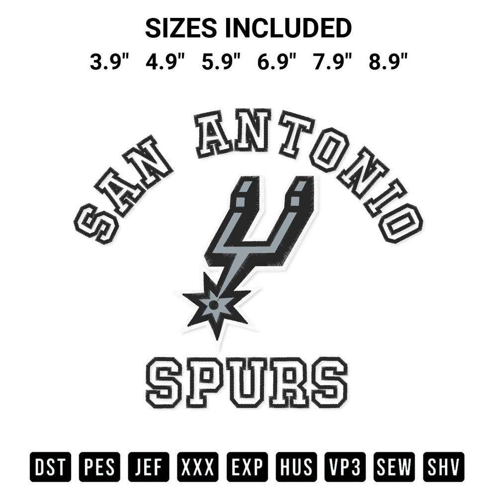 Stitch like a pro with the San Antonio Spurs Team Embroidery Design embroidery pattern from Designspacks.com. High-quality digital machine embroidery file. Available sizes: 3.9", 4.9", 5.9", 6.9", 7.9", 8.9".