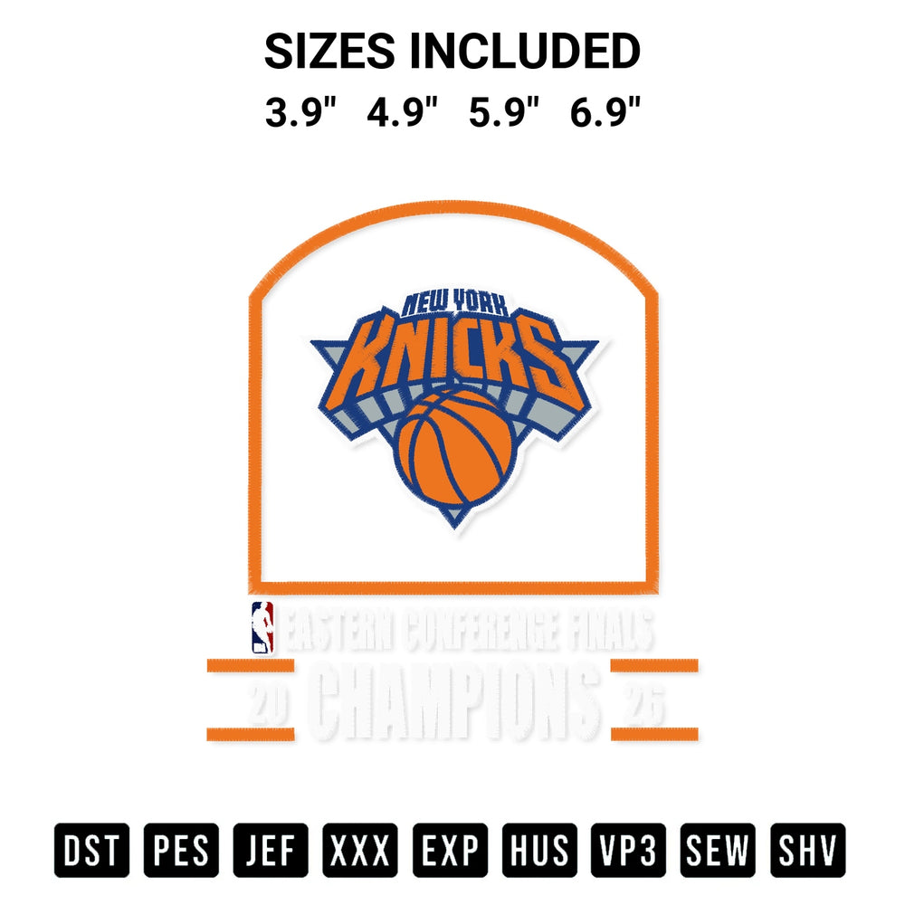 Create amazing crafts with the New York Knicks 2026 Nba Eastern Conference Champion Embroidery Design embroidery file. High-quality digital download from Designspacks.com, perfect for beginners and pros. Available sizes: 3.9", 4.9", 5.9", 6.9".