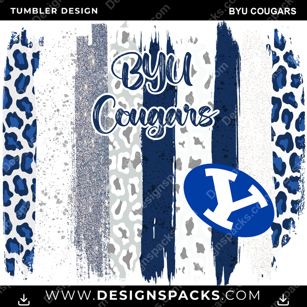 College Sport Brush Strokes BYU Cougars Tumbler Digital Wrap Design