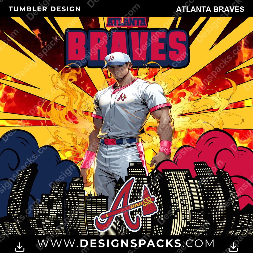 Cubierta de cómic de béisbol Atlanta Braves Tumbler Diseño de envoltura digital