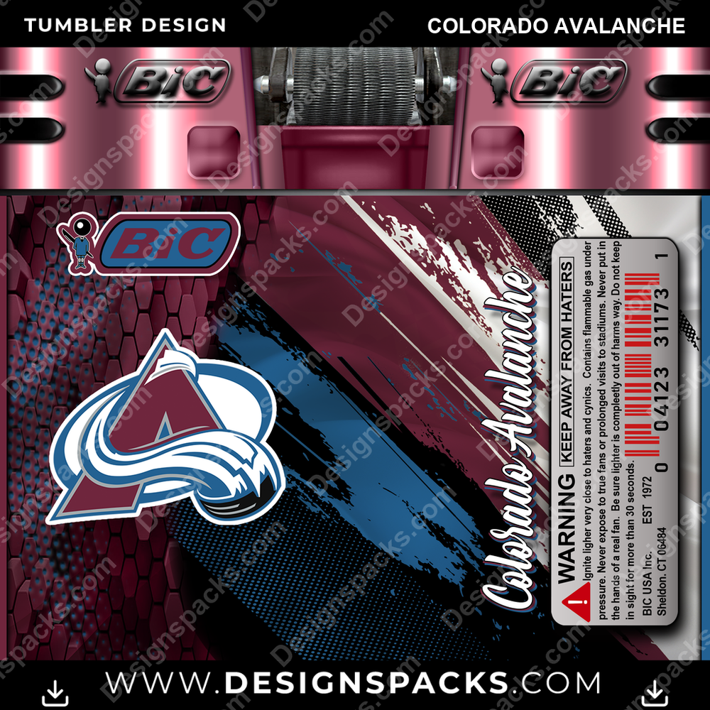 Hockey BIC Lighter Colorado Avalanche Tumbler Digital Wrap Design