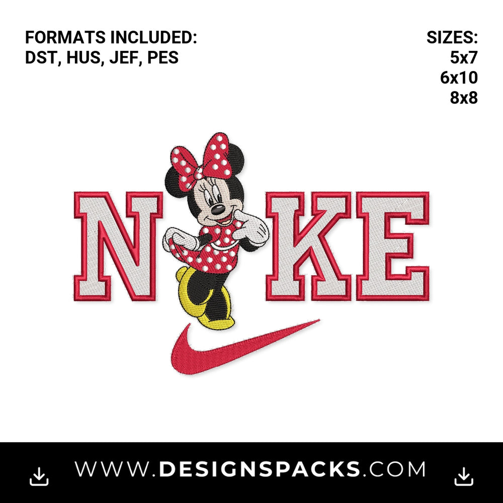 Minnie Mouse Nike Swoosh Logo Embroidery Design - Instant digital download pattern at Designspacks.com