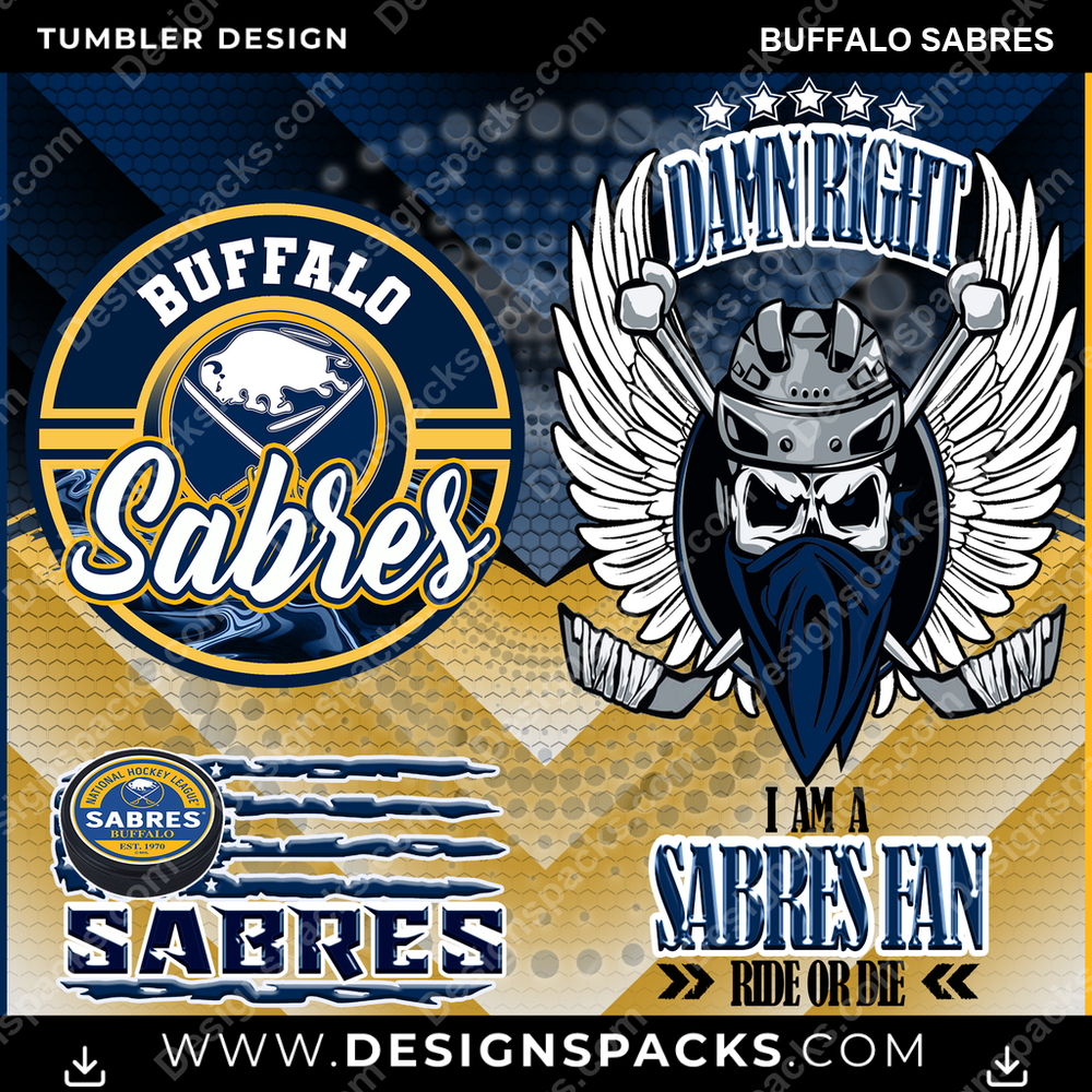 Hockey Skull Team Buffalo Sabres Tumbler Digital Wrap Design
