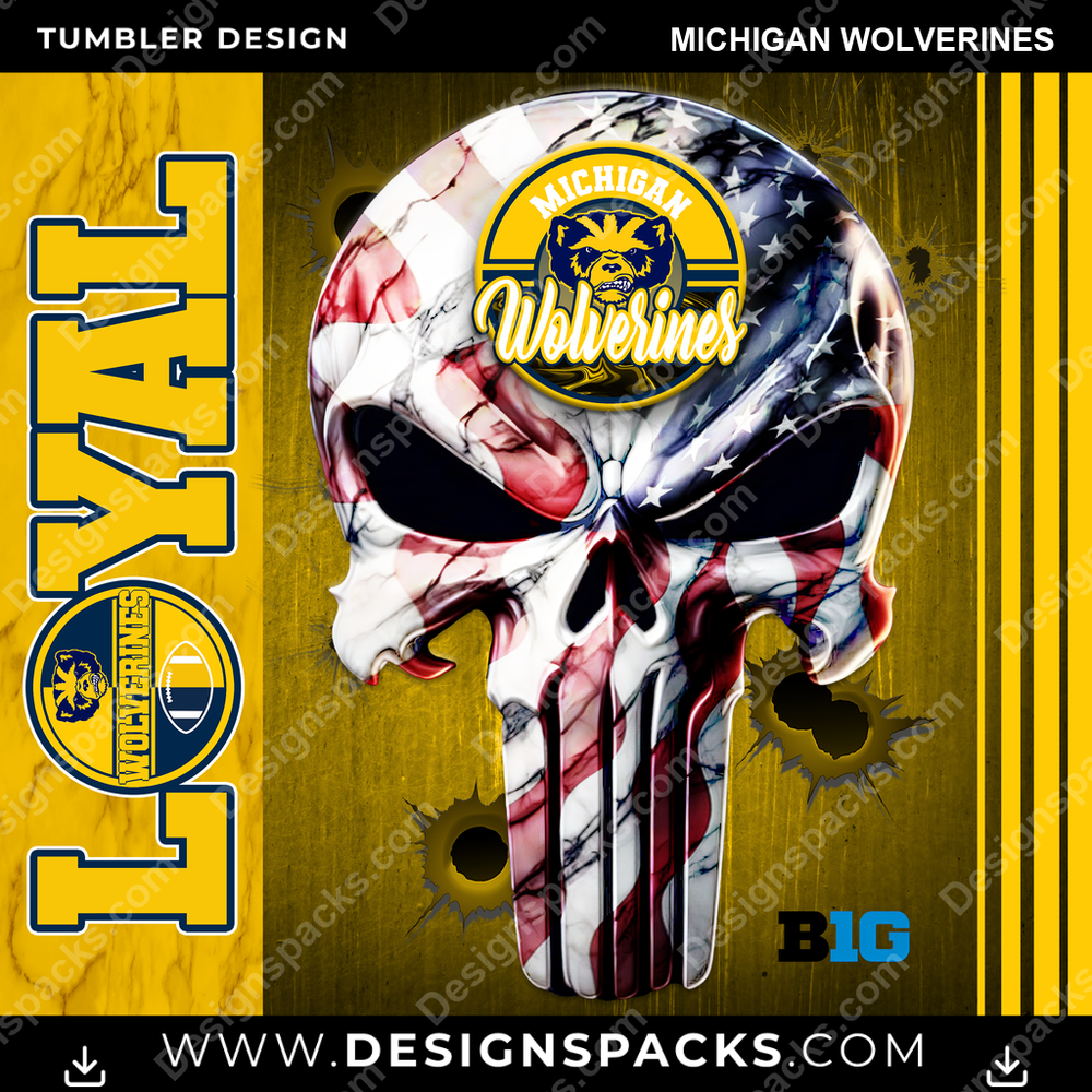 College Sport Loyal Michigan Wolverines Tumbler Digital Wrap Design