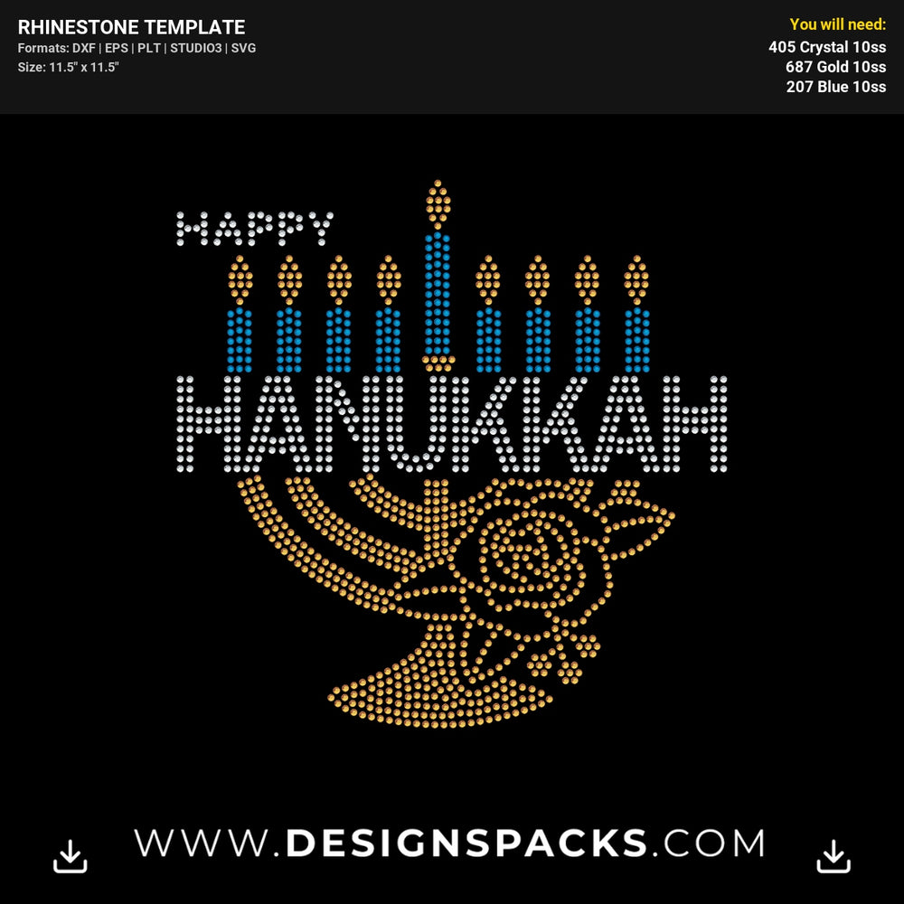 Happy Hanukkah Rhinestone Digital Template