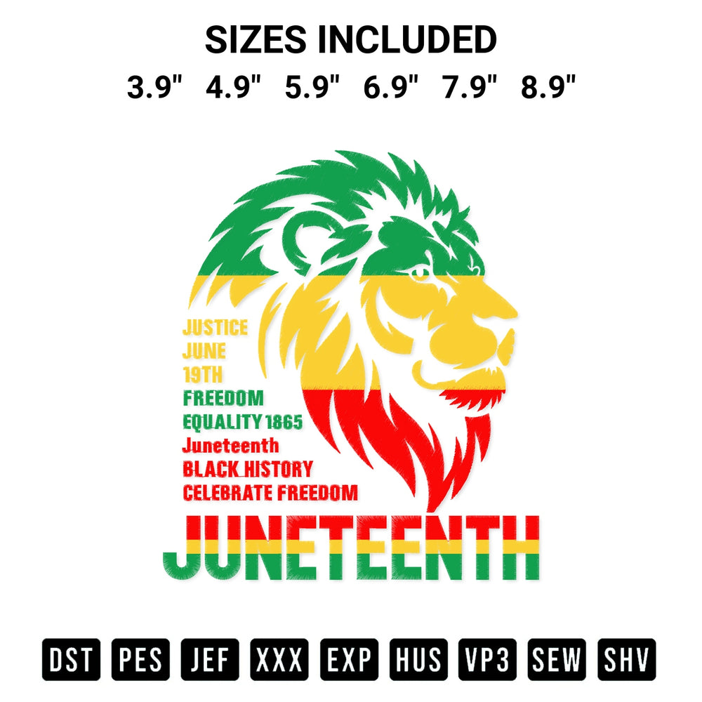Discover the perfect addition to your crafting collection: Juneteenth Lion Embroidery Design embroidery file. Instantly available at Designspacks.com. Available sizes: 3.9", 4.9", 5.9", 6.9", 7.9", 8.9".