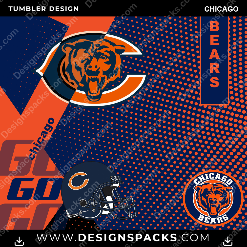 Football GO Chicago Tumbler Digital Wrap Design