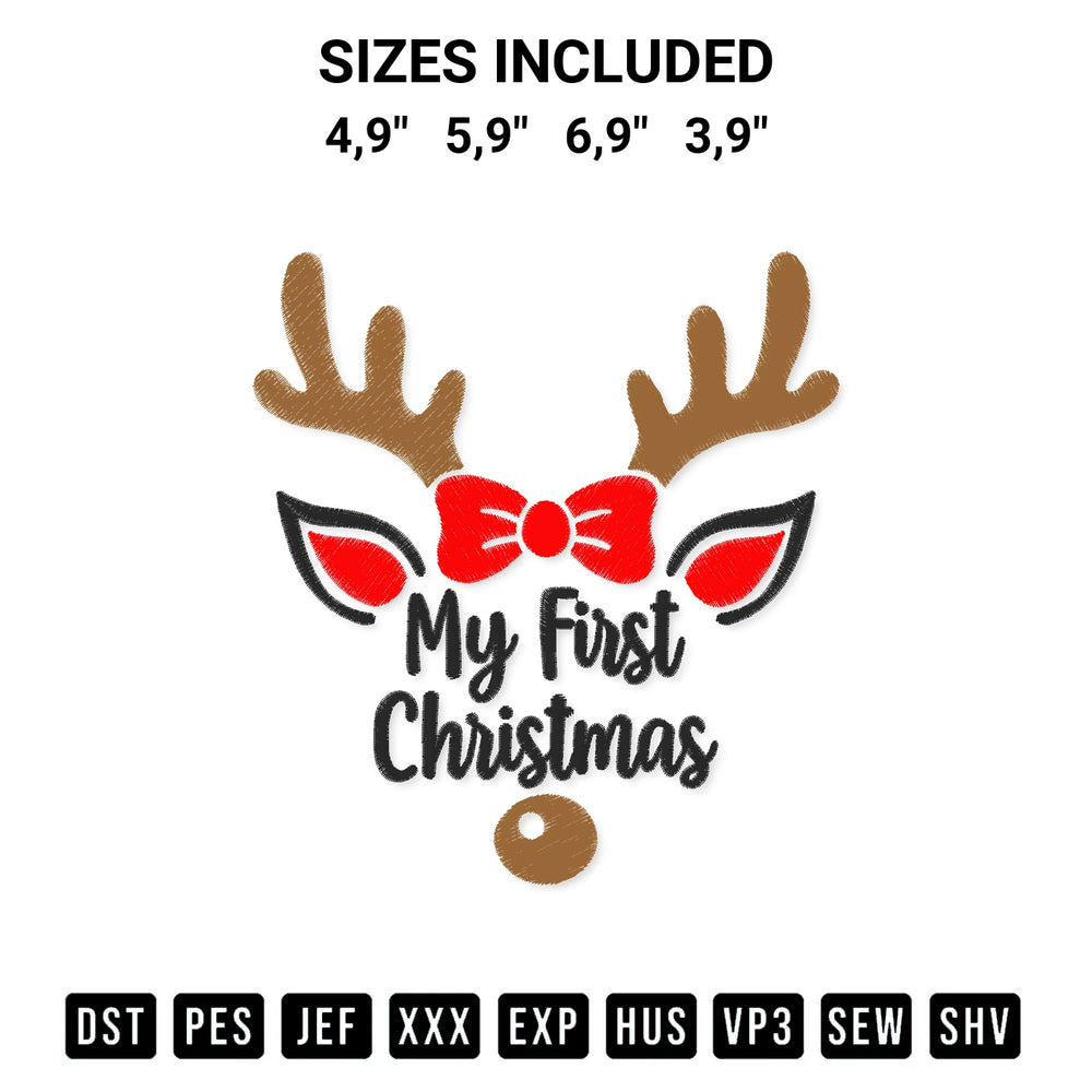 Download the My First Christmas Logo Embroidery Design machine embroidery design exclusively at Designspacks.com. Premium digitized pattern for apparel and DIY crafts. Available sizes: 4,9", 5,9", 6,9", 3,9".