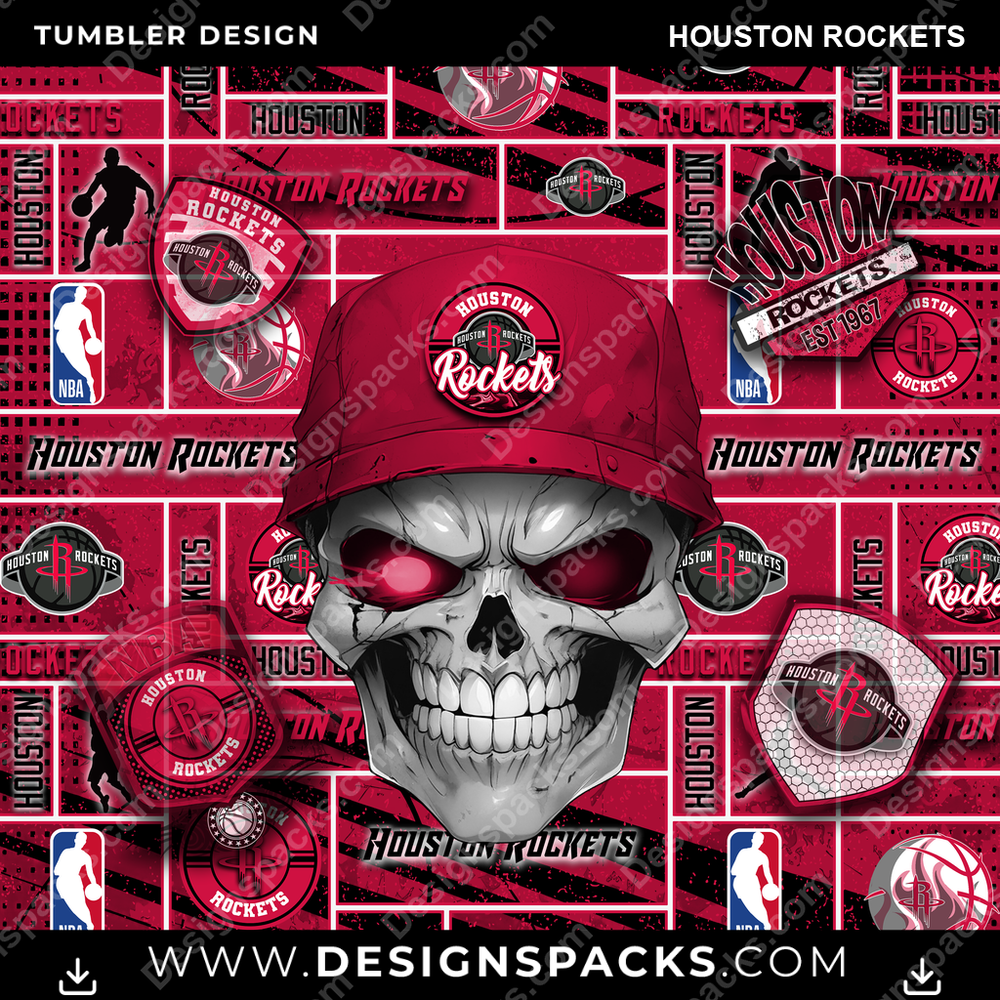 Basketball Skull Houston Rockets Tumbler Digital Wrap Design