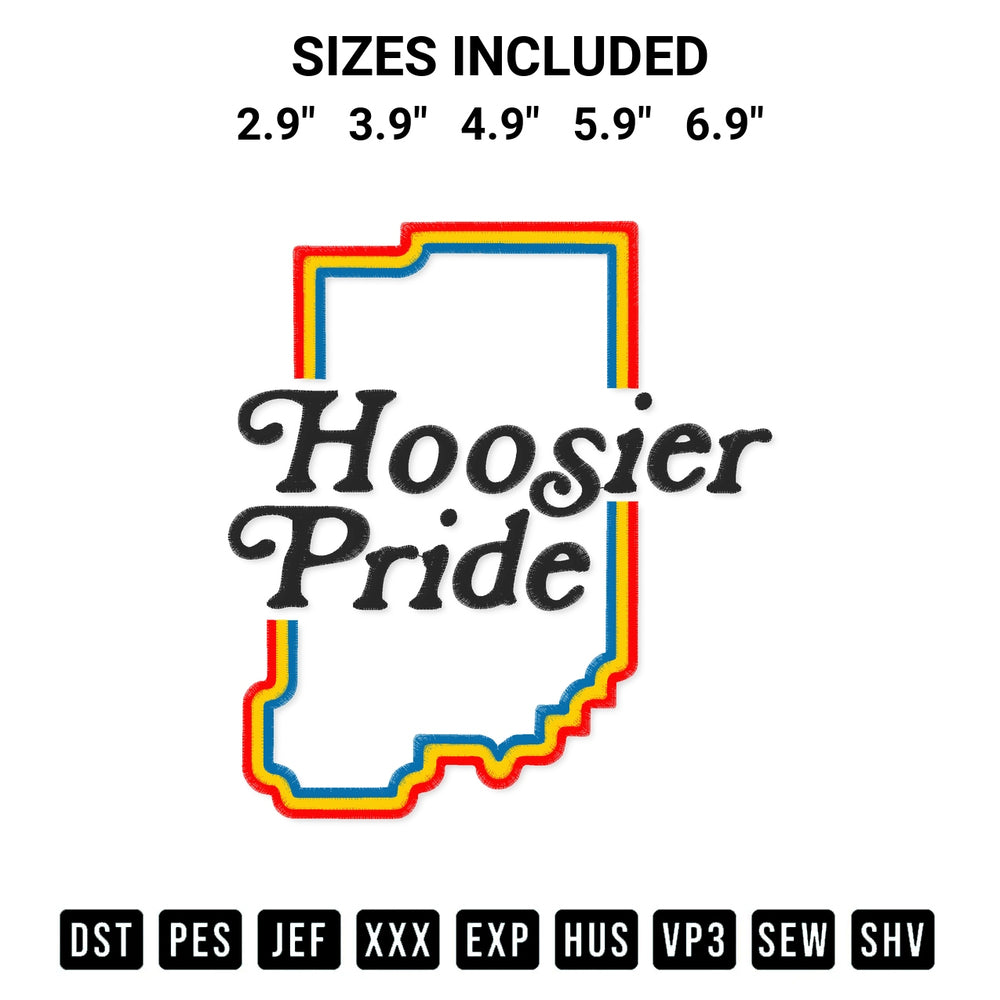 Discover the perfect addition to your crafting collection: Hoosier Pride Embroidery Design embroidery file. Instantly available at Designspacks.com. Available sizes: 2.9", 3.9", 4.9", 5.9", 6.9".
